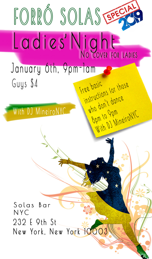 Forró Solas, Sunday Jan 06, 9pm-1am with DJ MineiroNYC at Solas Bar NYC. 